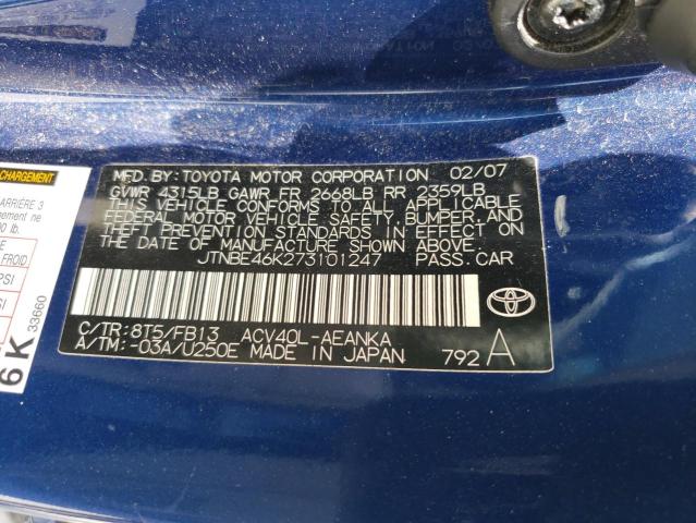 Photo 10 from auction – 2007 TOYOTA CAMRY CE with VIN JTNBE46K273101247