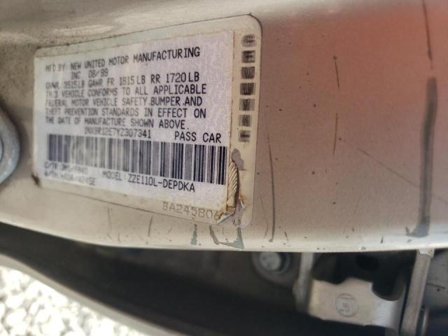 Photo 10 from auction – 2000 TOYOTA COROLLA VE with VIN 1NXBR12E7YZ307341
