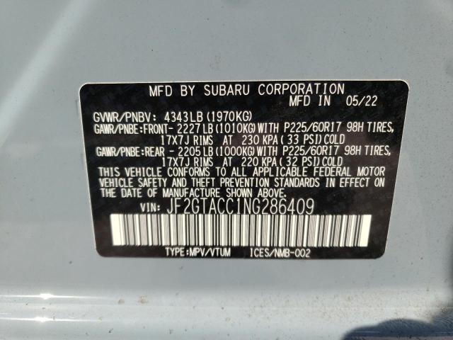 Photo 10 from auction – 2022 SUBARU CROSSTREK with VIN JF2GTACC1NG286409