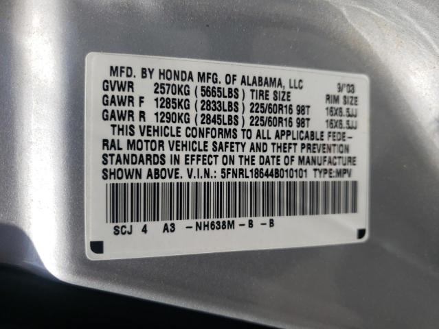 Photo 10 from auction – 2004 HONDA ODYSSEY EX with VIN 5FNRL18644B010101