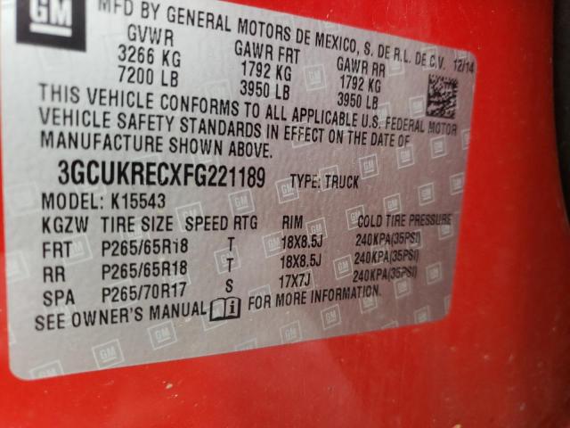 Photo 10 from auction – 2015 CHEVROLET SILVERADO with VIN 3GCUKRECXFG221189