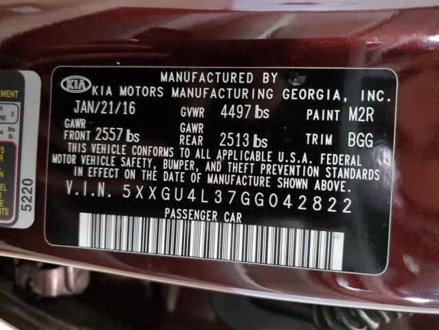 Photo 10 from auction – 2016 KIA OPTIMA EX with VIN 5XXGU4L37GG042822