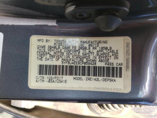 Photo 10 from auction – 2012 TOYOTA COROLLA BA with VIN 5YFBU4EE8CP059428