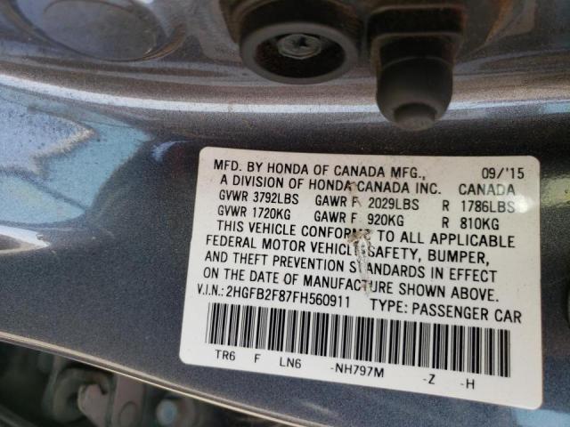 Photo 10 from auction – 2015 HONDA CIVIC EX with VIN 2HGFB2F87FH560911