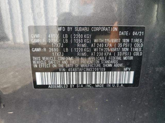 Photo 10 from auction – 2021 SUBARU OUTBACK PR with VIN 4S4BTAFC9M3208109