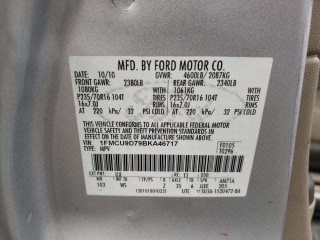 Photo 10 from auction – 2011 FORD ESCAPE XLT with VIN 1FMCU9D79BKA46717