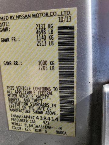 Photo 10 from auction – 2014 NISSAN MAXIMA S with VIN 1N4AA5AP4EC438414
