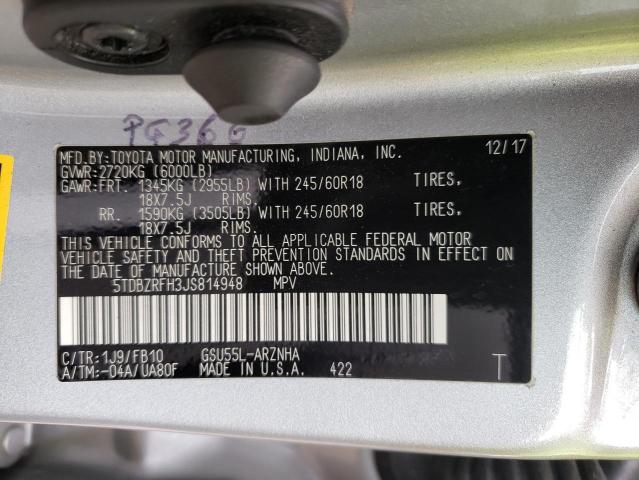 Photo 10 from auction – 2018 TOYOTA HIGHLANDER with VIN 5TDBZRFH3JS814948