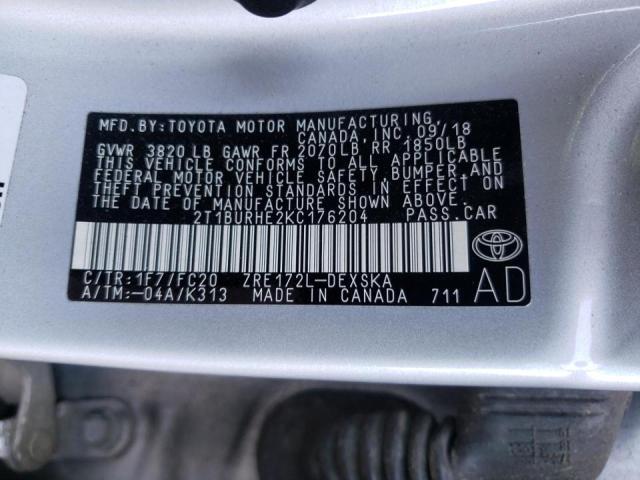 Photo 10 from auction – 2019 TOYOTA COROLLA L with VIN 2T1BURHE2KC176204