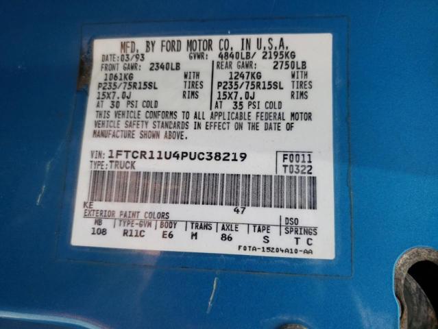 Photo 10 from auction – 1993 FORD RANGER with VIN 1FTCR11U4PUC38219