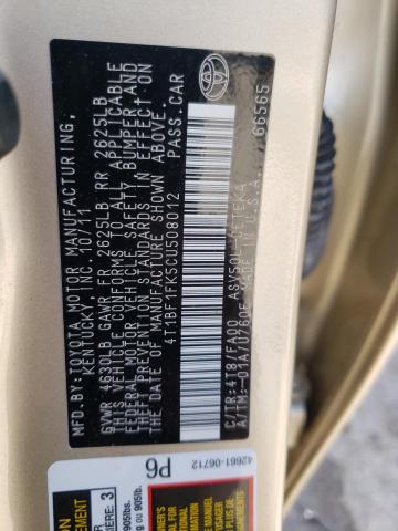Photo 10 from auction – 2012 TOYOTA CAMRY BASE with VIN 4T1BF1FK5CU508012