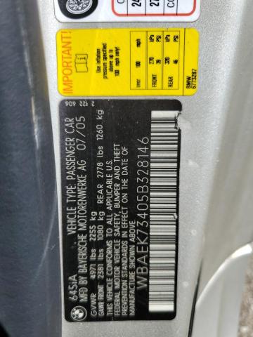Photo 10 from auction – 2005 BMW 645 CI AUT with VIN WBAEK73405B328146