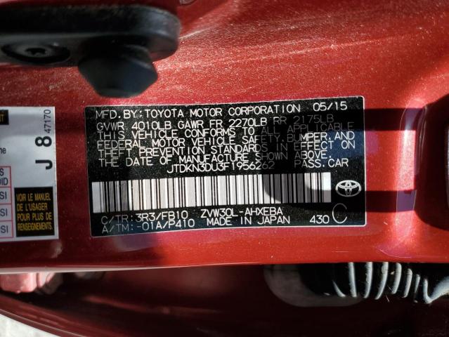 Photo 10 from auction – 2015 TOYOTA PRIUS with VIN JTDKN3DU3F1956262