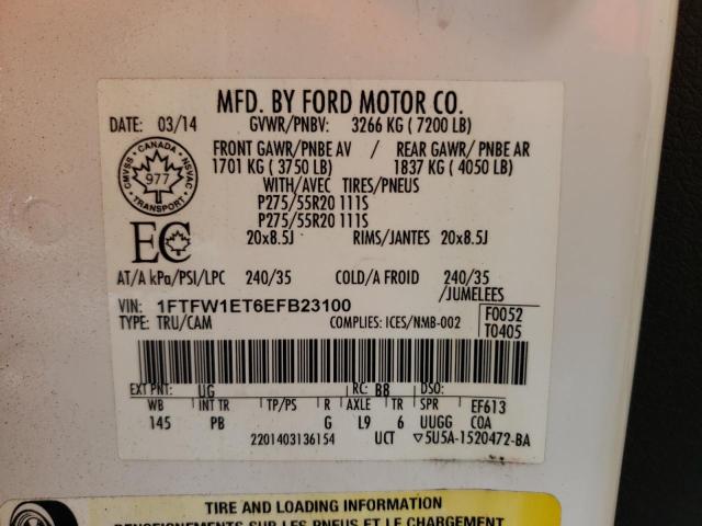 Photo 10 from auction – 2014 FORD F150 SUPER with VIN 1FTFW1ET6EFB23100