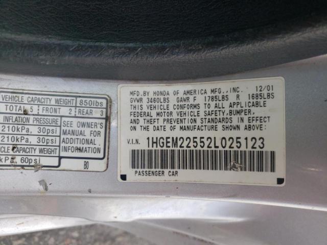 Photo 10 from auction – 2002 HONDA CIVIC LX with VIN 1HGEM22552L025123