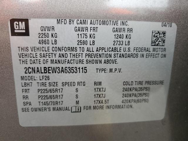 Photo 10 from auction – 2010 CHEVROLET EQUINOX LS with VIN 2CNALBEW3A6353115