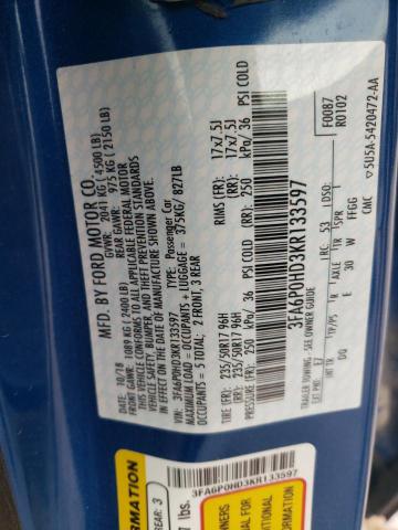Photo 10 from auction – 2019 FORD FUSION SE with VIN 3FA6P0HD3KR133597