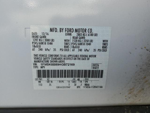Photo 10 from auction – 2017 FORD EXPLORER with VIN 1FM5K8B89HGB72169