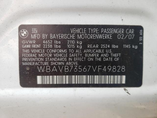 Photo 10 from auction – 2007 BMW 335 I with VIN WBAVB73567VF49828