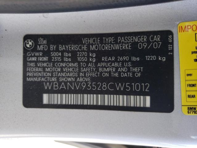 Photo 10 from auction – 2008 BMW 535 XI with VIN WBANV93528CW51012