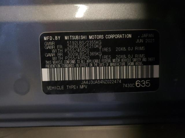 Photo 10 from auction – 2022 MITSUBISHI OUTLANDER with VIN JA4J3UA84NZ022474