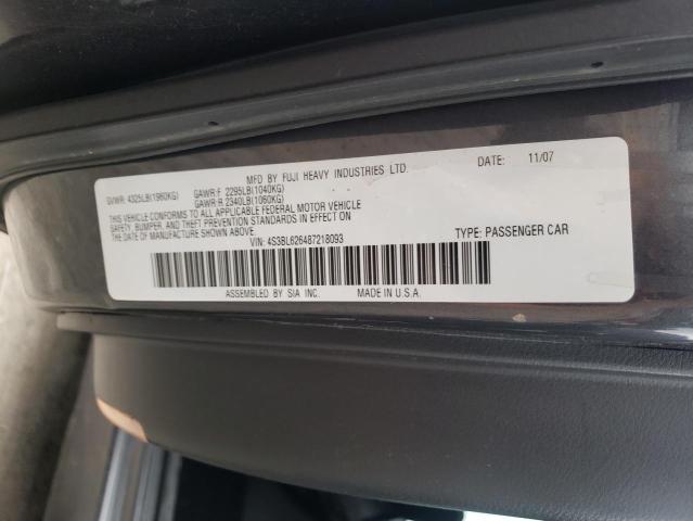 Photo 10 from auction – 2008 SUBARU LEGACY 2.5 with VIN 4S3BL626487218093