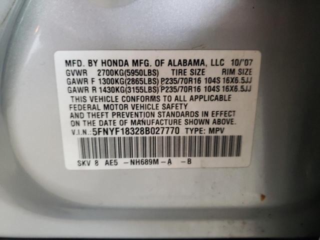 Photo 10 from auction – 2008 HONDA PILOT SE with VIN 5FNYF18328B027770