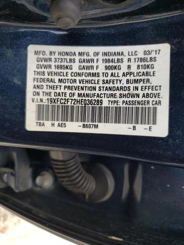 Photo 10 from auction – 2017 HONDA CIVIC EX with VIN 19XFC2F72HE036289