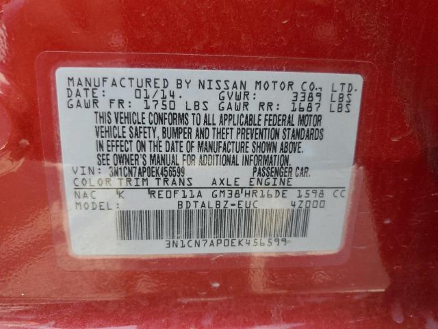 Photo 10 from auction – 2014 NISSAN VERSA S with VIN 3N1CN7AP0EK456599