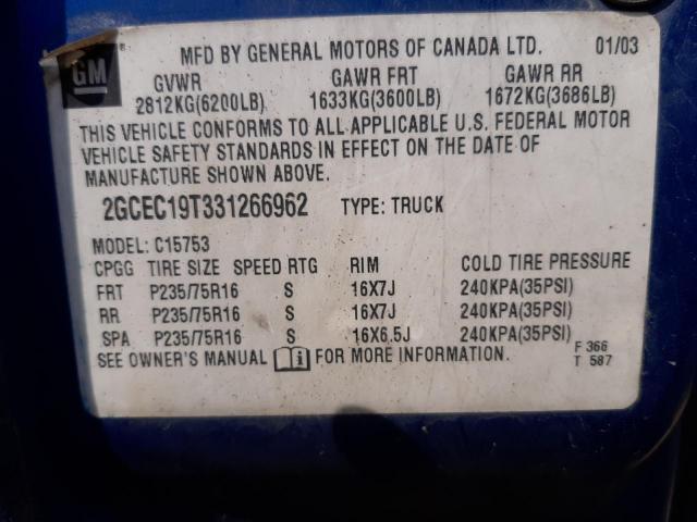 Photo 10 from auction – 2003 CHEVROLET SILVERADO with VIN 2GCEC19T331266962