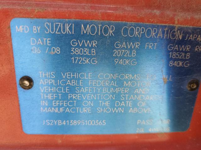 Photo 10 from auction – 2009 SUZUKI SX4 TECHNO with VIN JS2YB413895100365