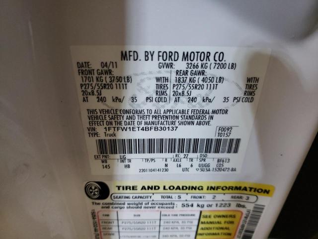 Photo 10 from auction – 2011 FORD F150 SUPER with VIN 1FTFW1ET4BFB30137