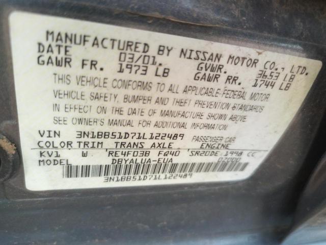 Photo 10 from auction – 2001 NISSAN SENTRA SE with VIN 3N1BB51D71L122489