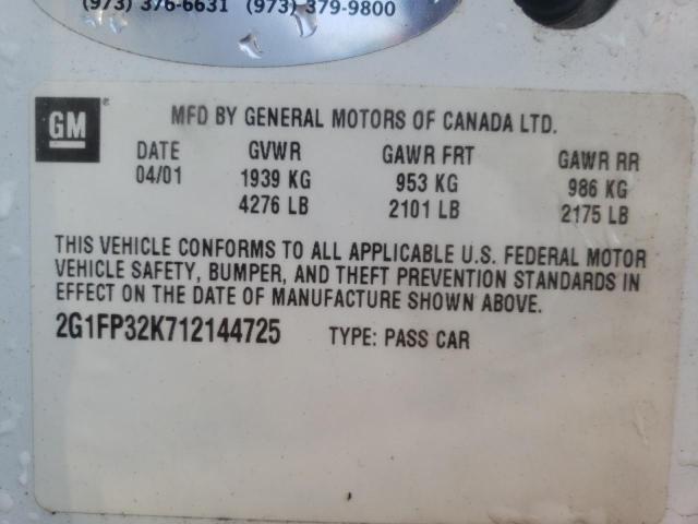 Photo 10 from auction – 2001 CHEVROLET CAMARO with VIN 2G1FP32K712144725