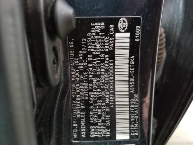 Photo 10 from auction – 2012 TOYOTA CAMRY BASE with VIN 4T4BF1FKXCR200601