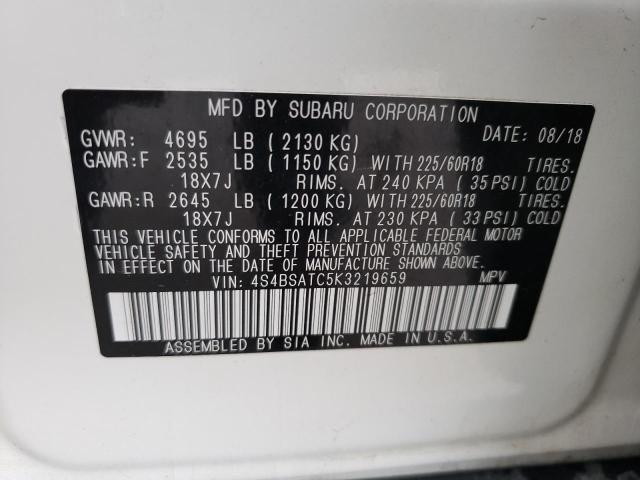 Photo 10 from auction – 2019 SUBARU OUTBACK TO with VIN 4S4BSATC5K3219659