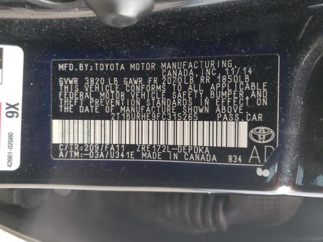 Photo 10 from auction – 2015 TOYOTA COROLLA L with VIN 2T1BURHE9FC315265