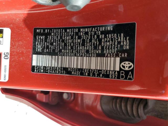 Photo 10 from auction – 2019 TOYOTA COROLLA L with VIN 5YFBURHE1KP934498