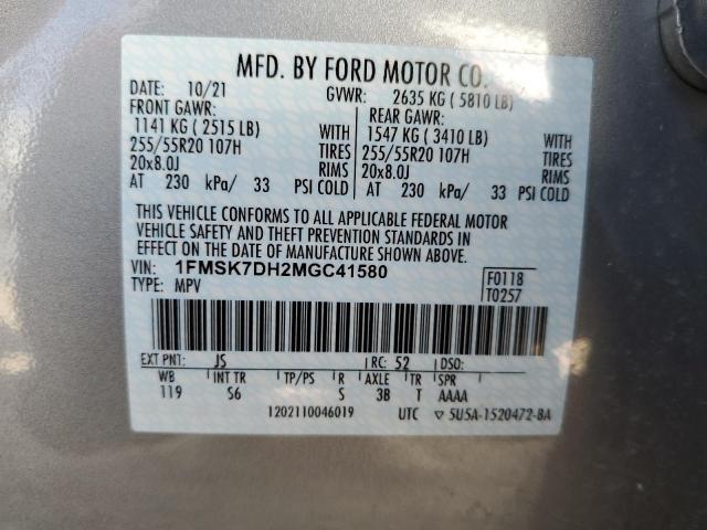 Photo 10 from auction – 2021 FORD EXPLORER X with VIN 1FMSK7DH2MGC41580
