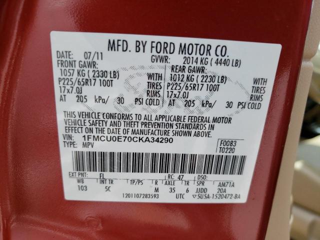 Photo 10 from auction – 2012 FORD ESCAPE with VIN 1FMCU0E70CKA34290