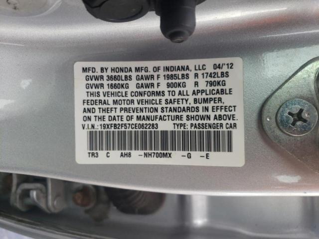 Photo 10 from auction – 2012 HONDA CIVIC LX with VIN 19XFB2F57CE062283