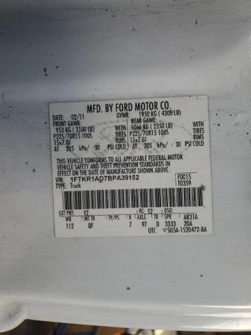 Photo 10 from auction – 2011 FORD RANGER with VIN 1FTKR1AD7BPA39152