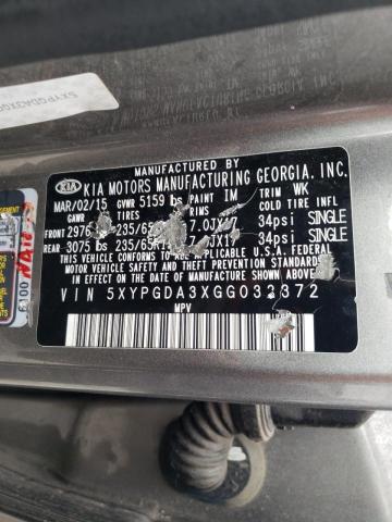 Photo 10 from auction – 2016 KIA SORENTO LX with VIN 5XYPGDA3XGG032372