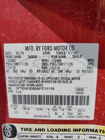 Photo 10 from auction – 2010 FORD F150 SUPER with VIN 1FTEW1E85AFC11119