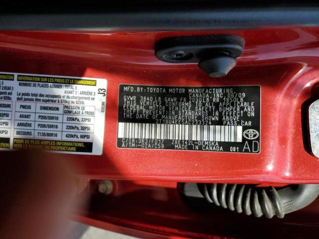 Photo 10 from auction – 2010 TOYOTA COROLLA BA with VIN 2T1BU4EE5AC233324
