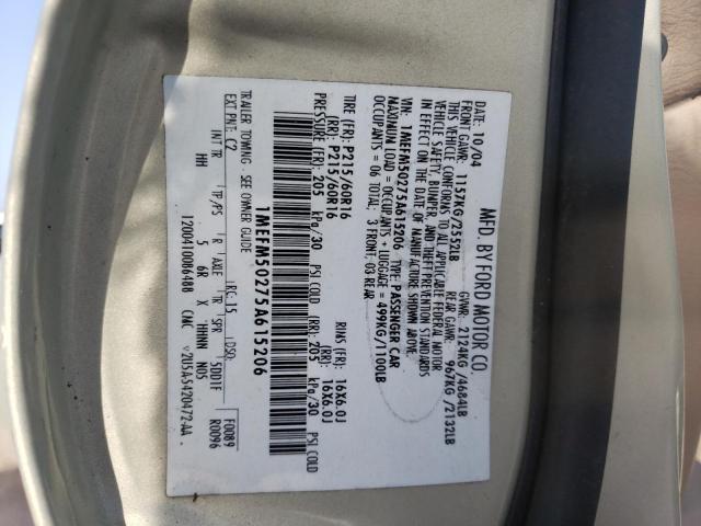 Photo 10 from auction – 2005 MERCURY SABLE GS with VIN 1MEFM50275A615206