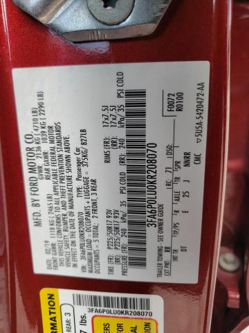Photo 10 from auction – 2019 FORD FUSION SE with VIN 3FA6P0LU0KR208070