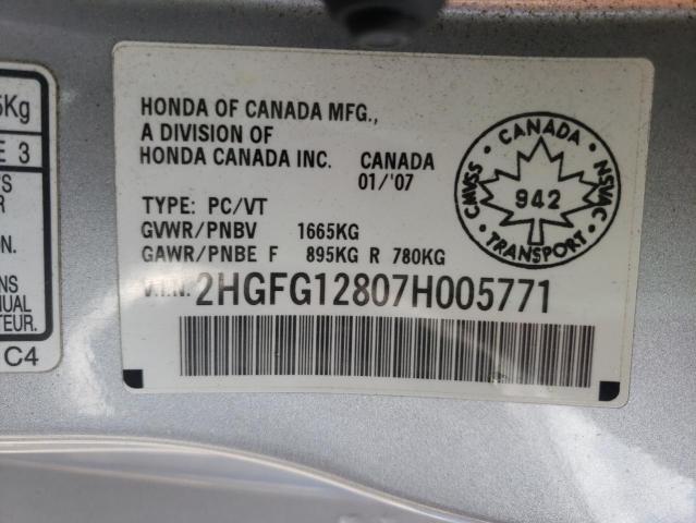 Photo 10 from auction – 2007 HONDA CIVIC EX with VIN 2HGFG12807H005771
