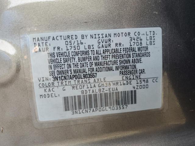 Photo 10 from auction – 2016 NISSAN VERSA S with VIN 3N1CN7AP0GL903557