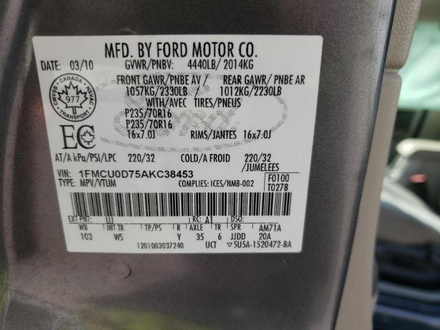Photo 10 from auction – 2010 FORD ESCAPE XLT with VIN 1FMCU0D75AKC38453